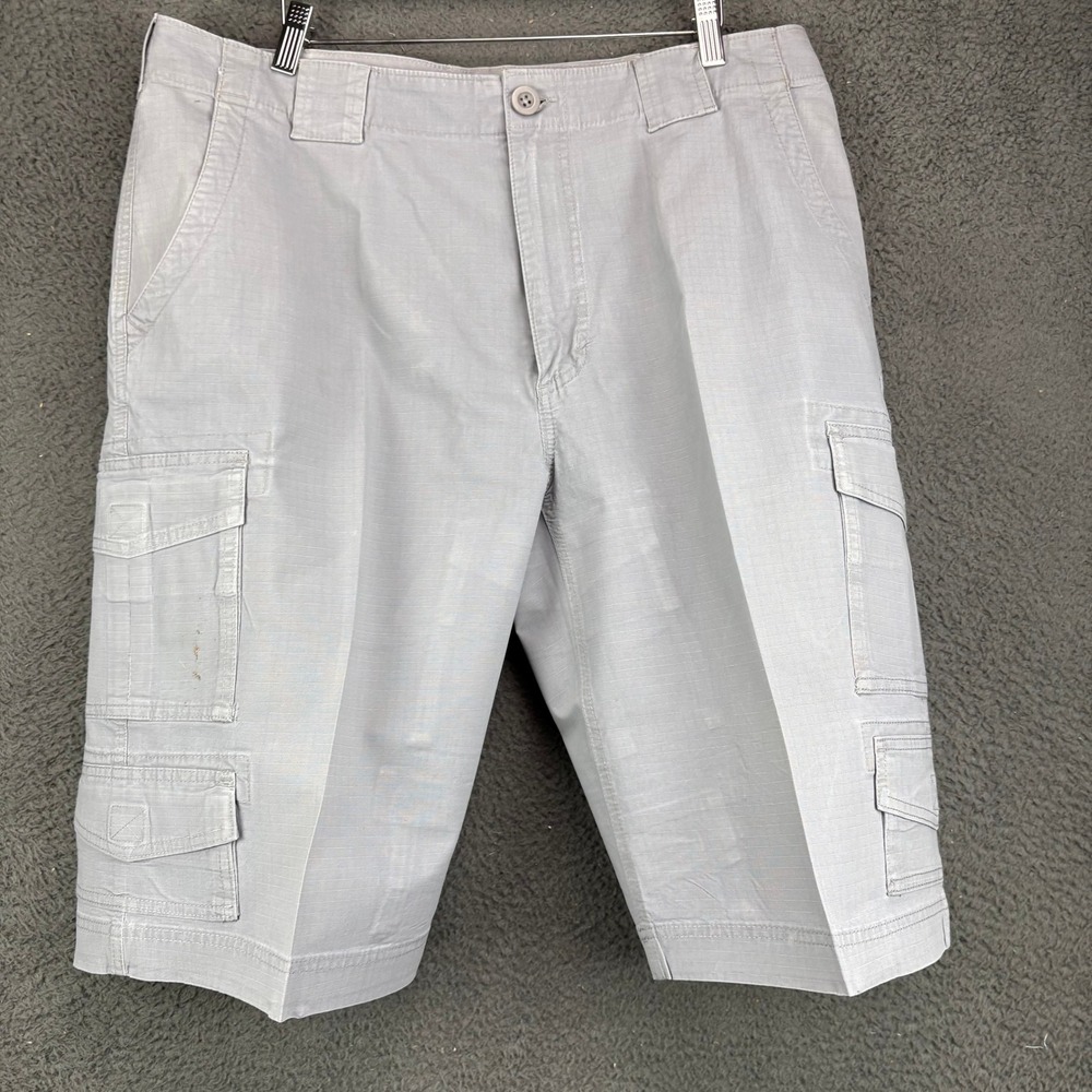 Roundtree & Yorke Casuals Mens 36 Grey Ripstop Cargo Shorts Stretch Cotton 12262